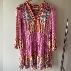 Hale Bob Pink Orange Geometric V-Neck Tunic